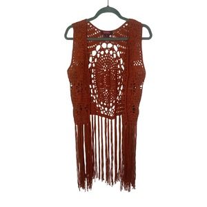Rock & Roll Cowgirl Rust Crotchet Vest, Size S